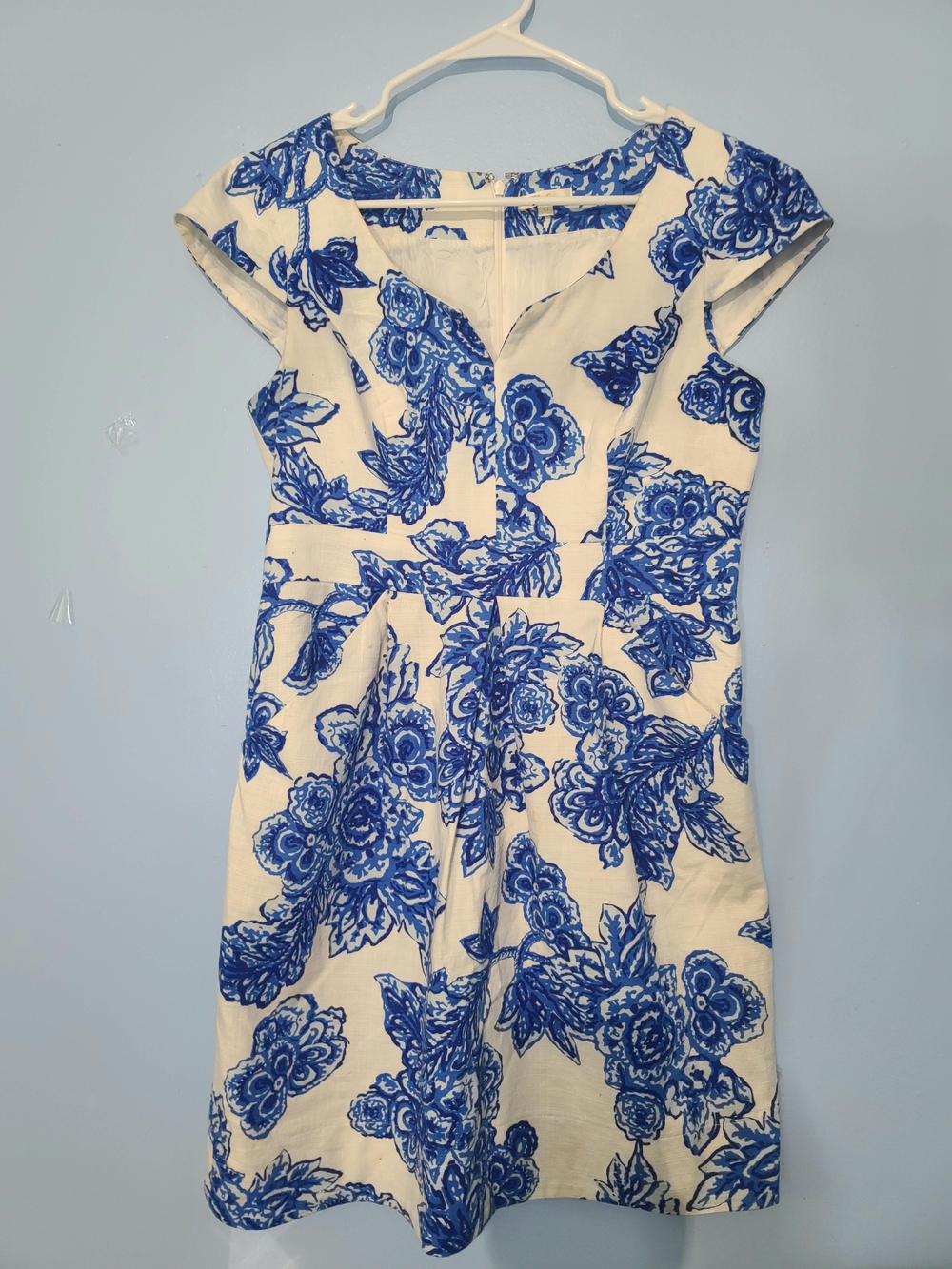 Blue Floral Cap-Sleeve Women’s Dress